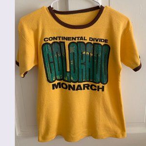 70's Yellow Vintage Graphic Tee Continental Divide Colorado Monarch Size Small
